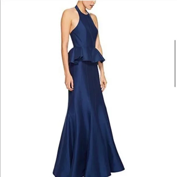 Halston Heritage Sateen Peplum Halter Gown, Blue, Women's, 10